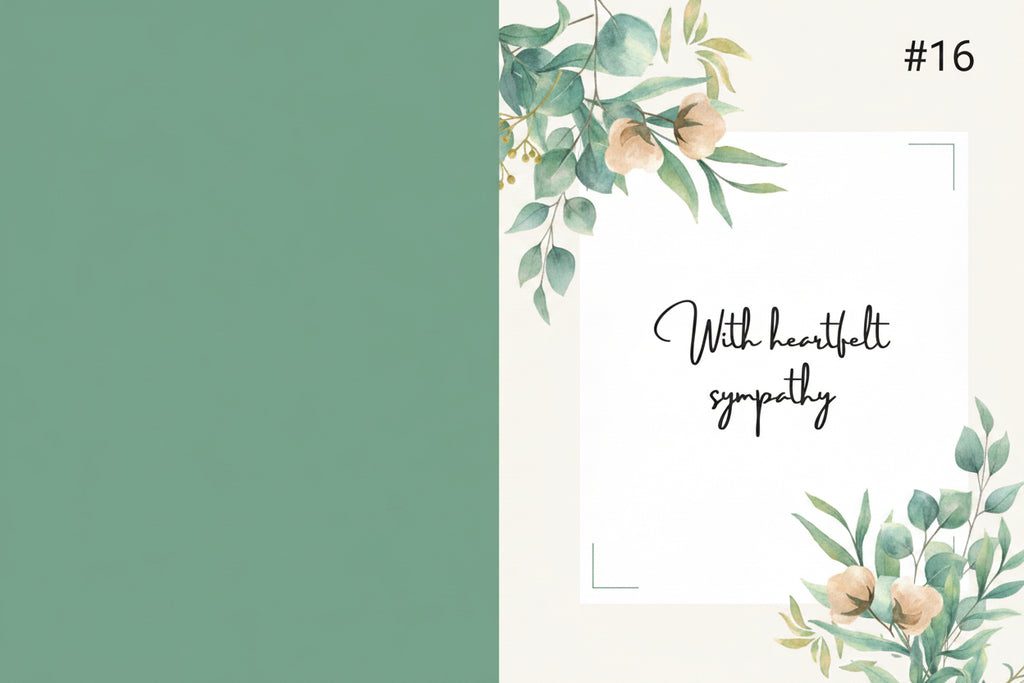 Greeting card with floral design and 'With heartfelt sympathy' text on a white background.